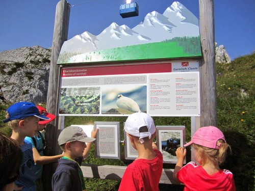 Schautafeln laden zum Spielen ein am Alpspitz-Gipfelerlebnisweg