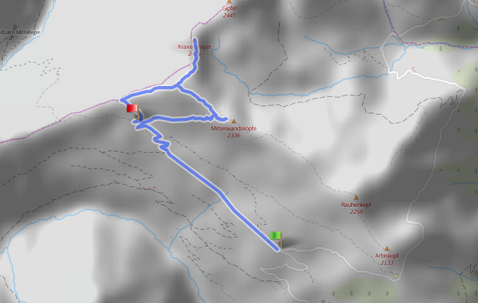 Tourverlauf Rastkogelhütte und Kraxentrager